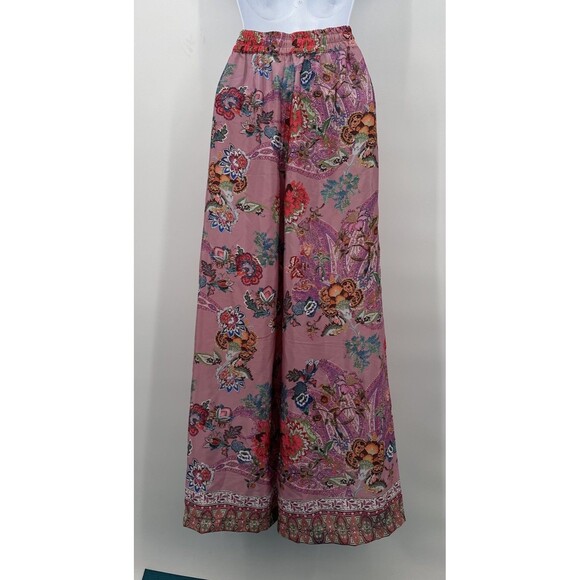 Tahari Navy Pink Floral Polyester Palazzo Pants Pull On Artsy - Size M - Picture 4 of 14
